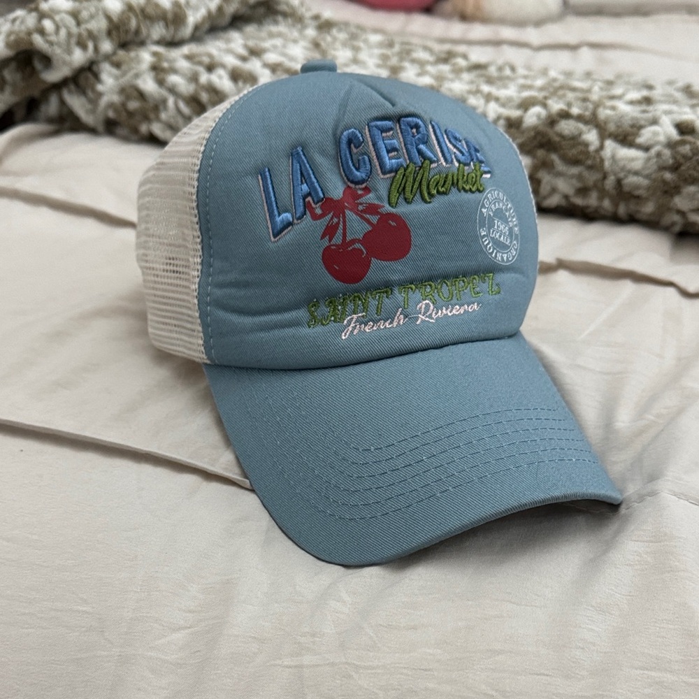 Anthropologie Blue La Cerise Trucker Hat